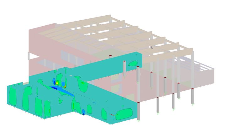 Structural analysis result on a floor slab within the building frame