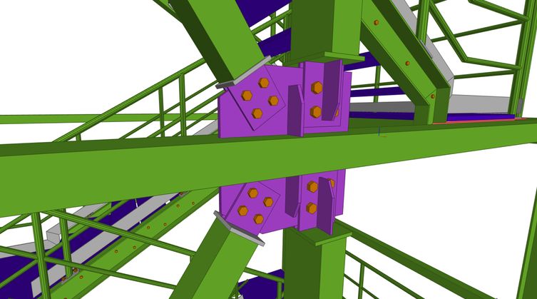 Multi-level steel access tower with stairs, fabrication-ready model