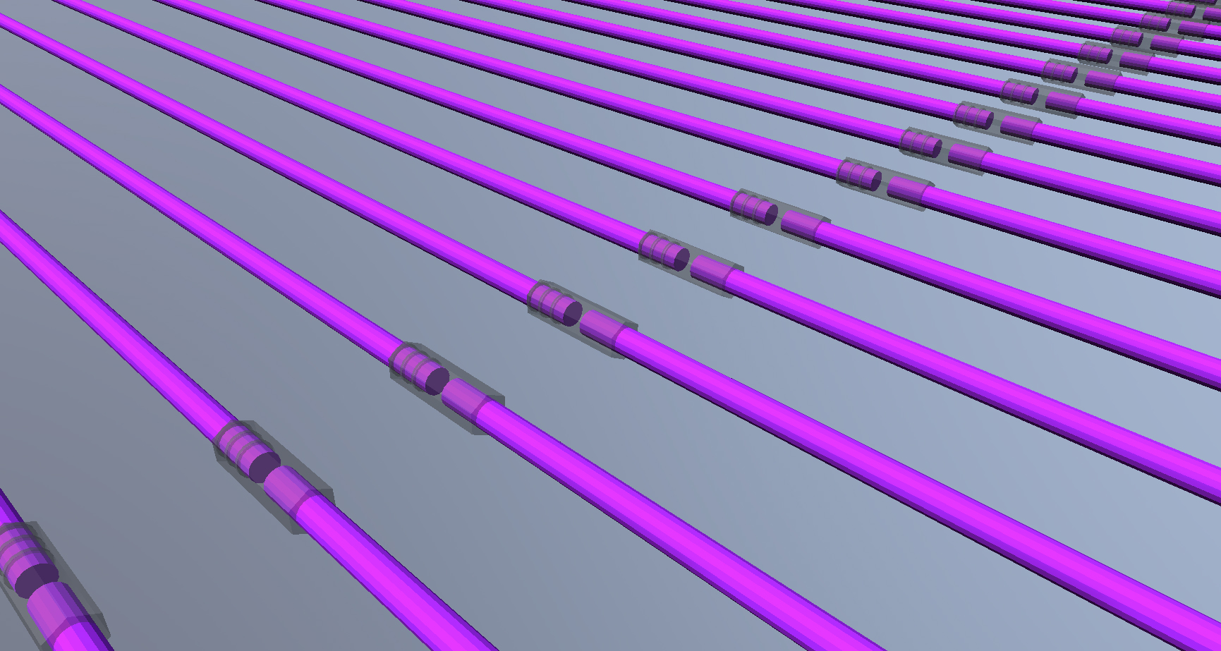 3D model showing reinforcing bar couplers used for mechanical splicing in reinforced concrete elements