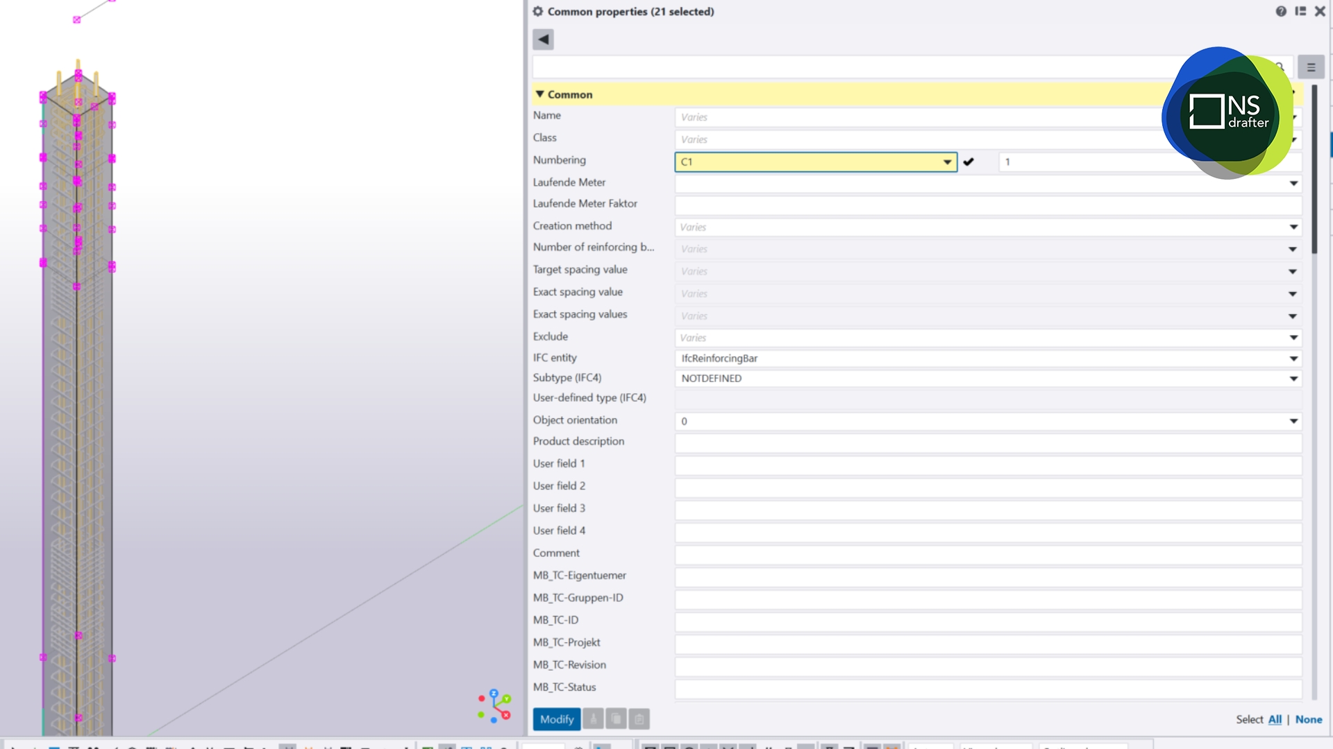 Common properties in Tekla