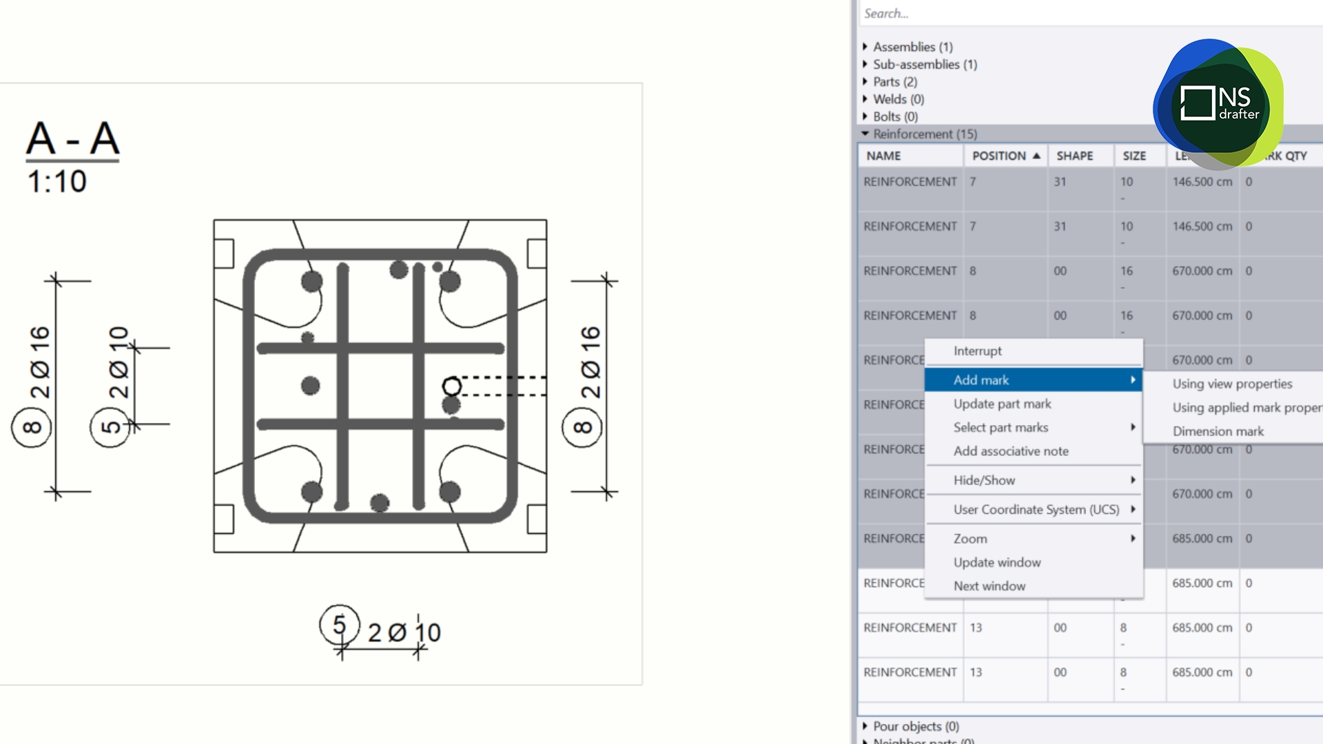 Drawing content manager in Tekla.