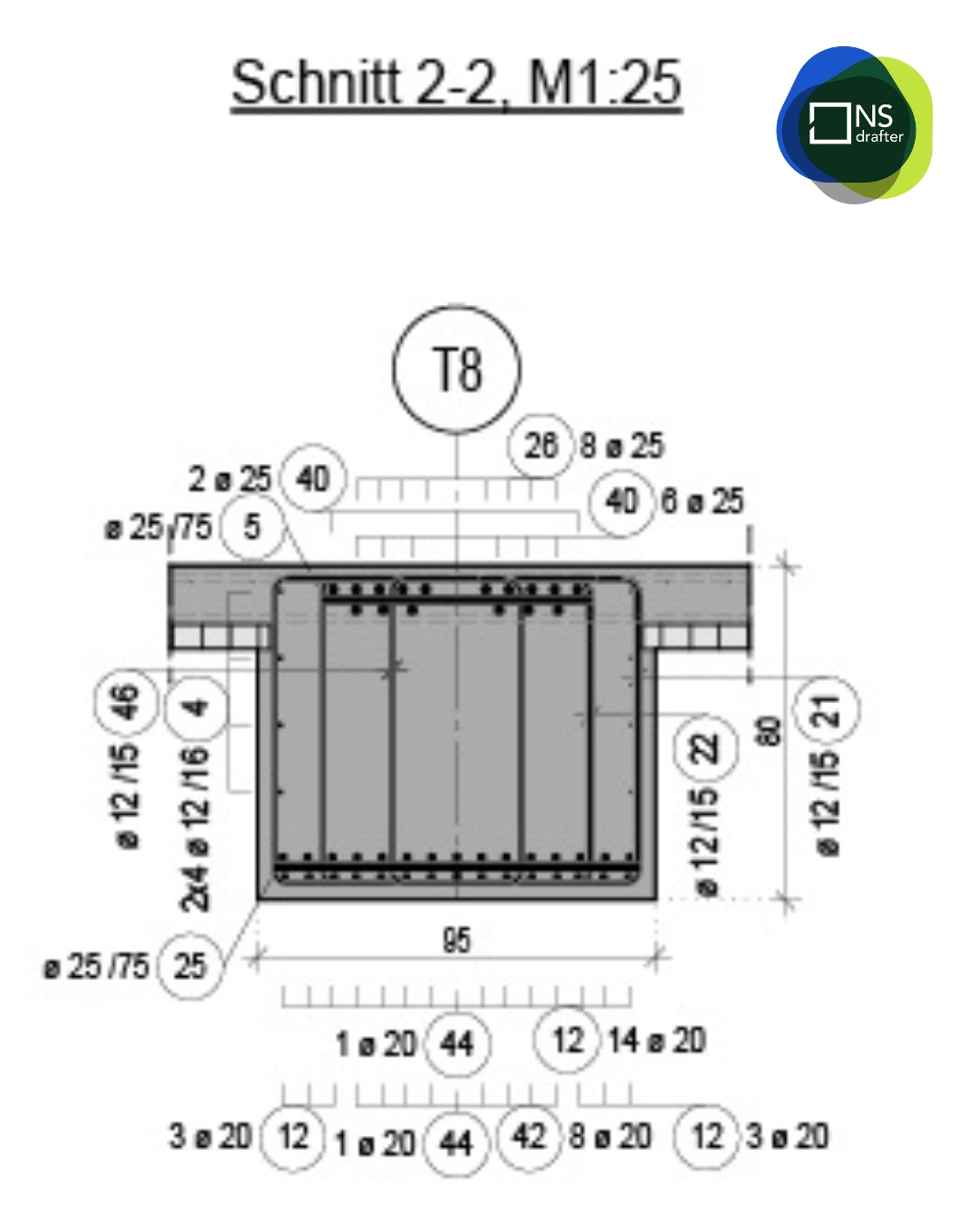 Reinforcement shop drawing prepared for site execution