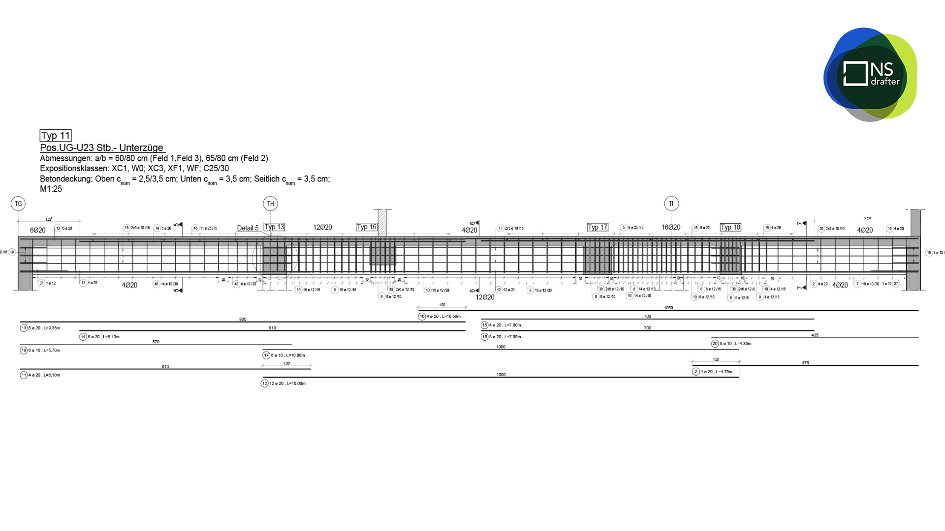 Reinforcement shop drawing showing precise rebar placement