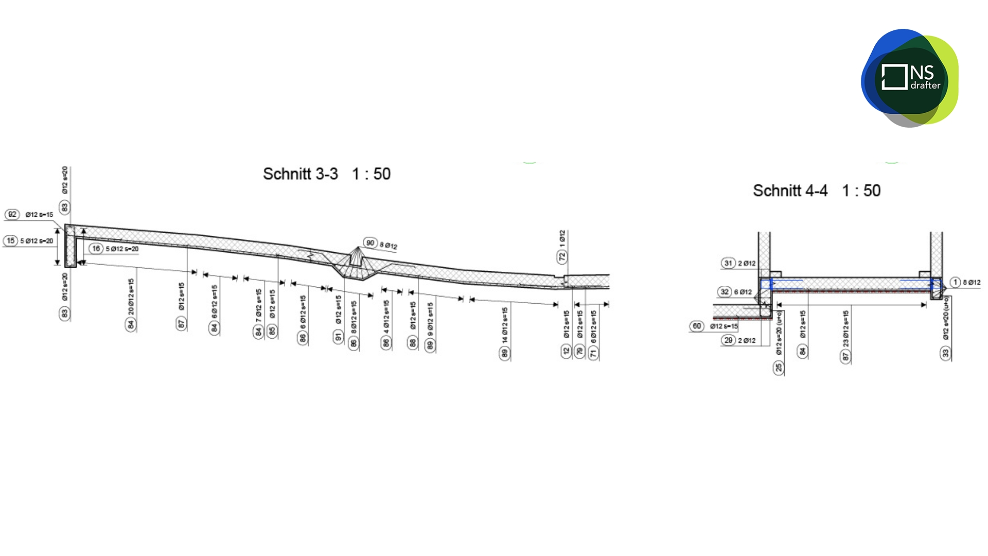 Section views of a foundation slab