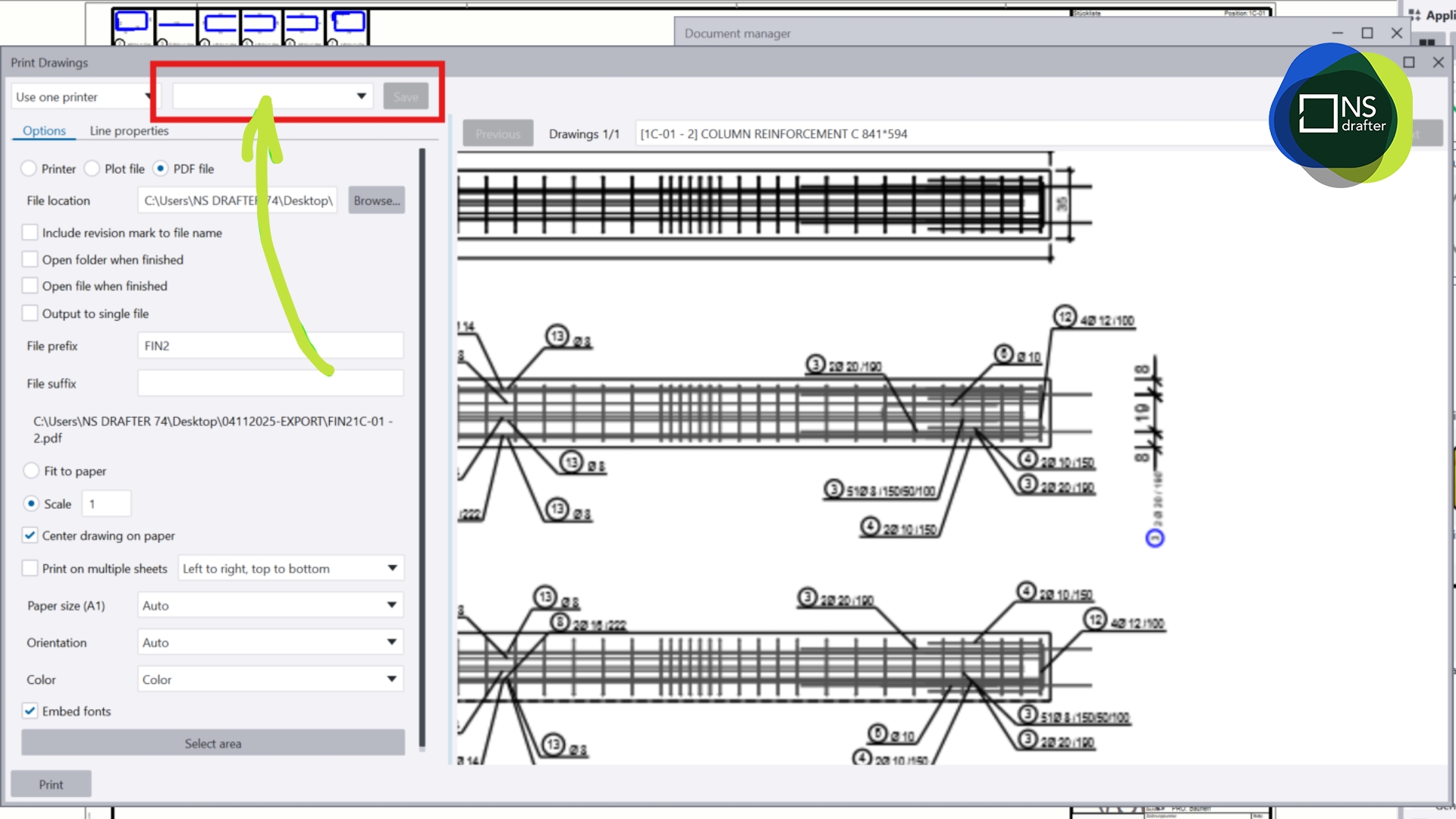 Exporting the final drawing in Tekla. - Tekla guide