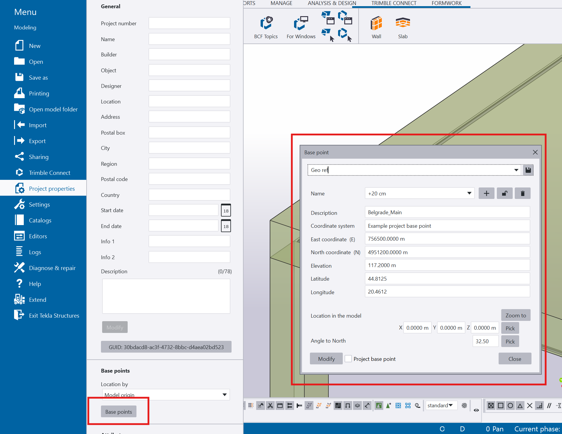 Tekla marking tool Base point