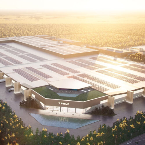 Tesla industrial Facility Berlin - aerial view of Gigafactory Berlin-Brandenburg site