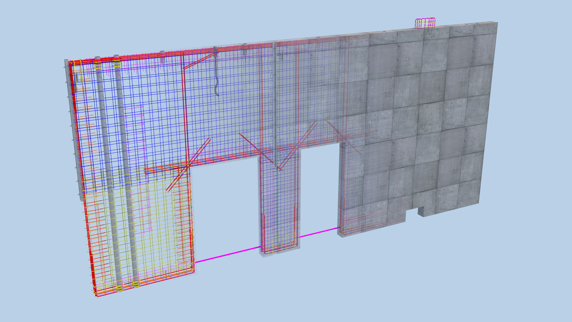 wall with two openings in 3D.