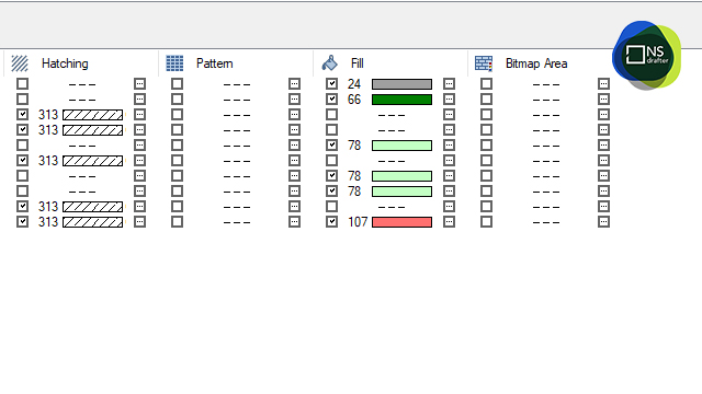 Allplan Drawing Types window showing assigned colors and dashed line styles for different reinforcement layers.