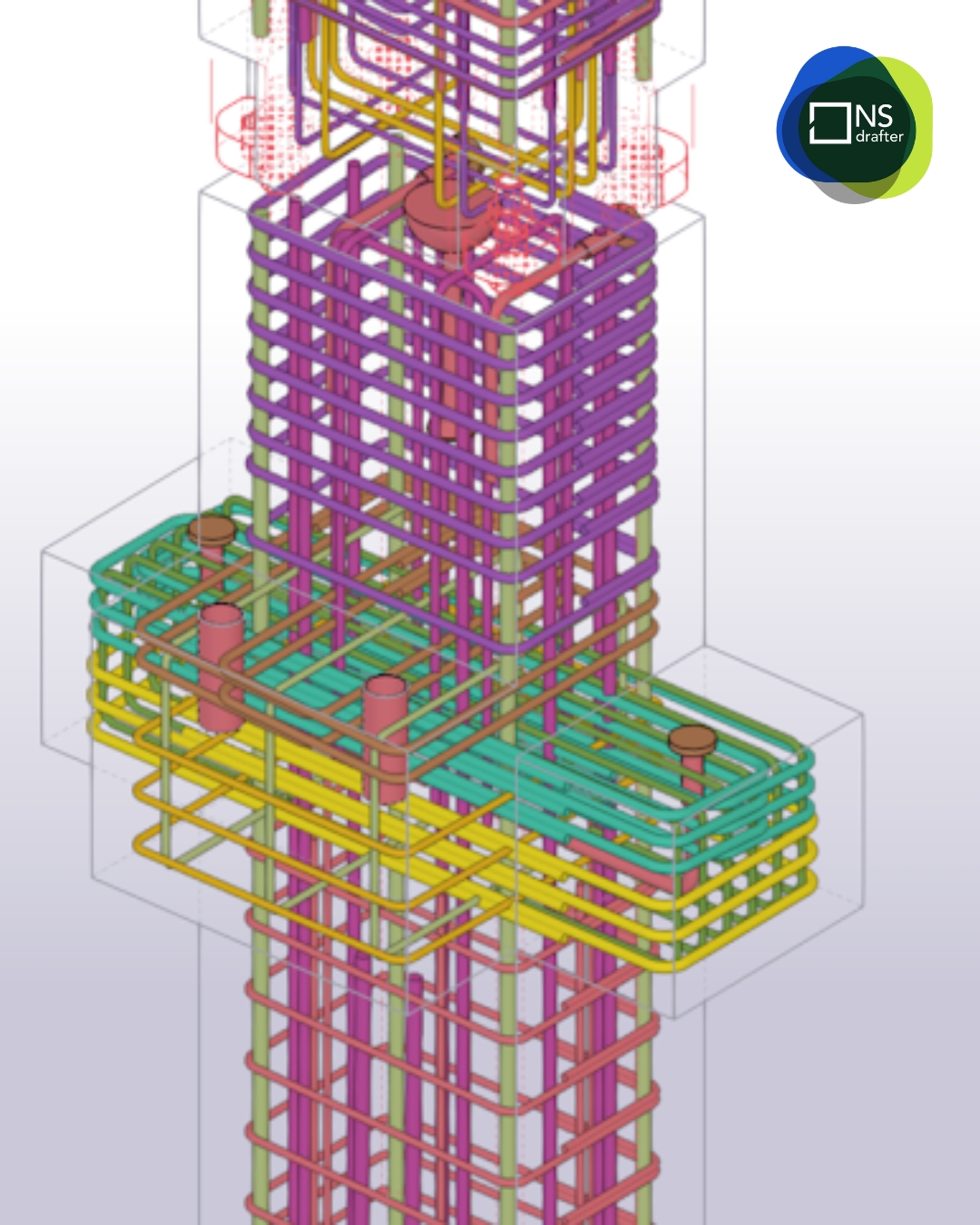 3D rebar detailing in Tekla Structures showing reinforcement inside a concrete element