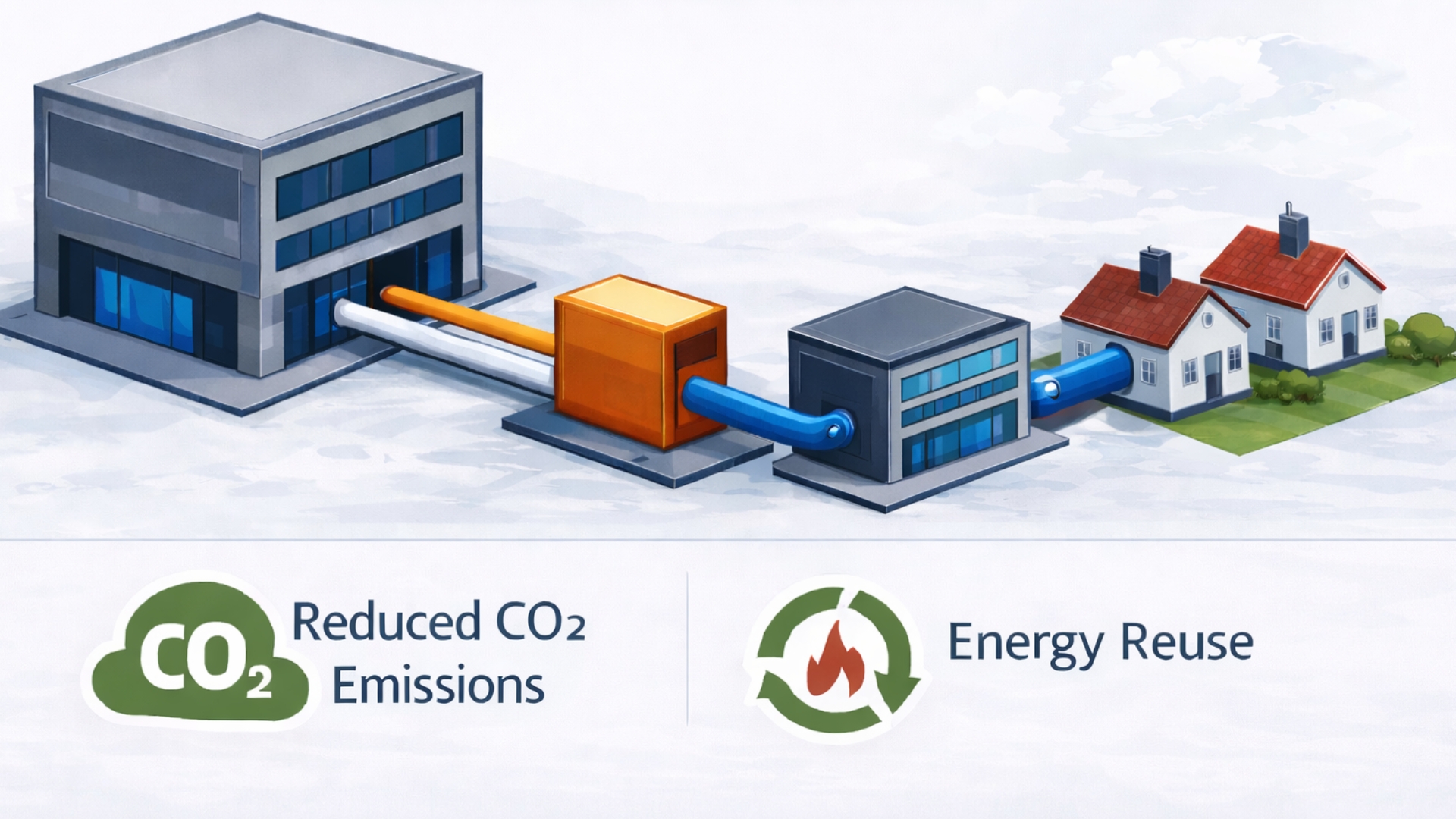 Energy reuse and reduced CO₂ emissions from data centers through waste heat recovery systems for district heating
