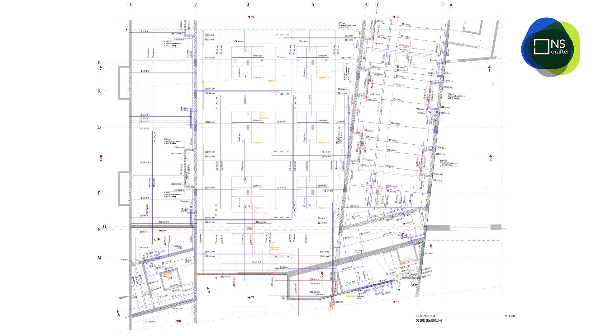 Upper reinforcement layout for slab UG 2, BA2, showing plan and sections prepared for clear and coordinated construction.