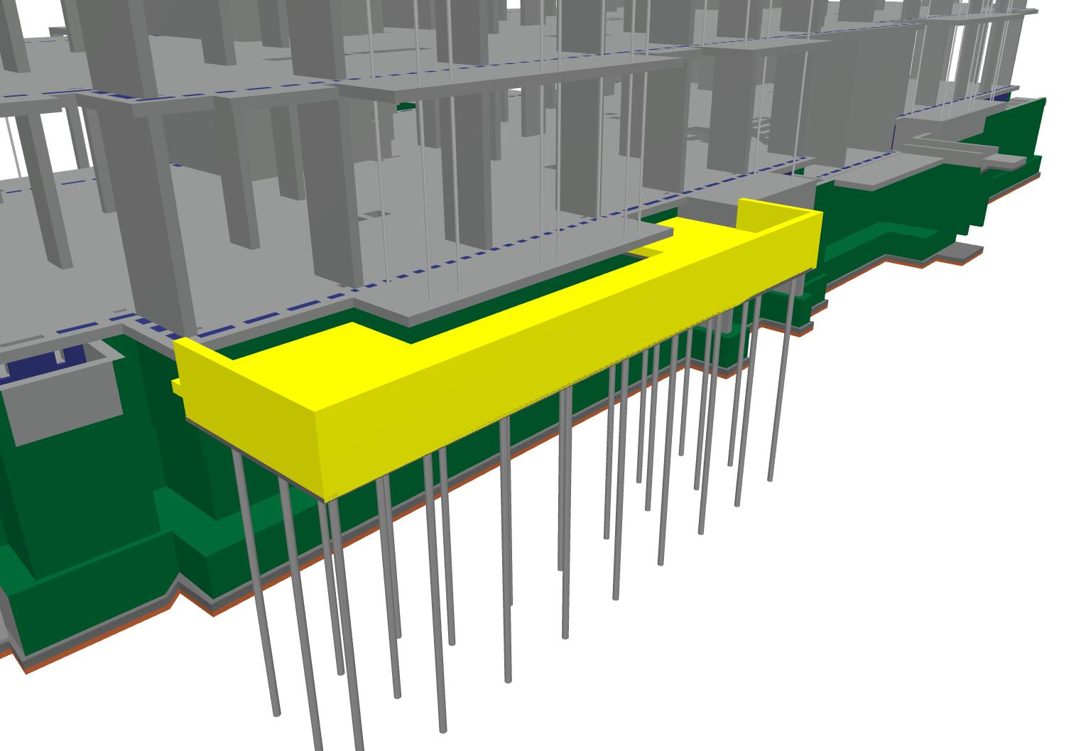 BIM model of terrace supported by piles with reinforced concrete elements and thermal insulation layer in slab.