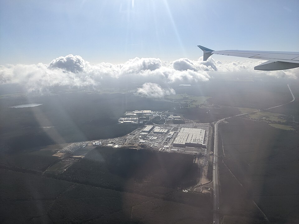 Aerial view of Tesla Gigafactory Berlin-Brandenburg construction site - Grünheide, Germany