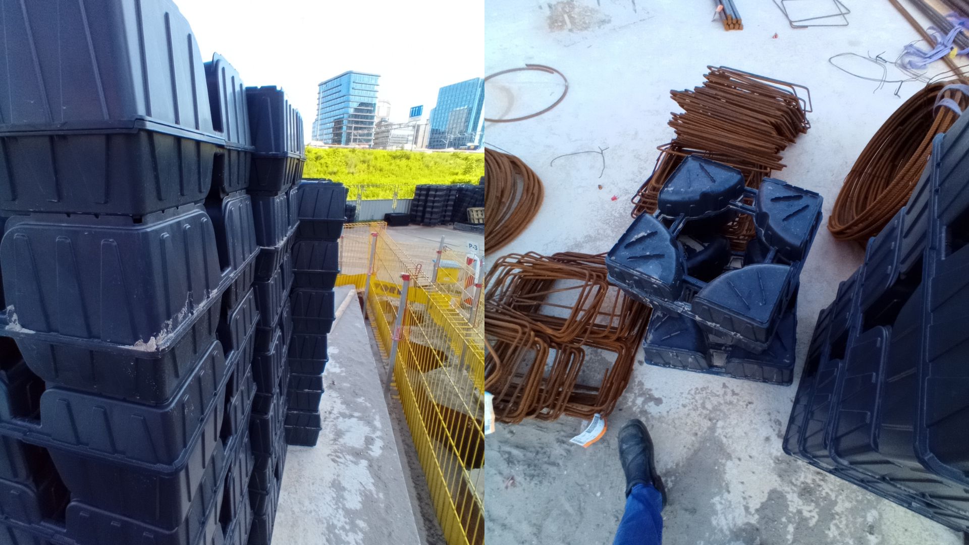 Cobiax slab system on construction site showing void formers within reinforced concrete slab before pouring